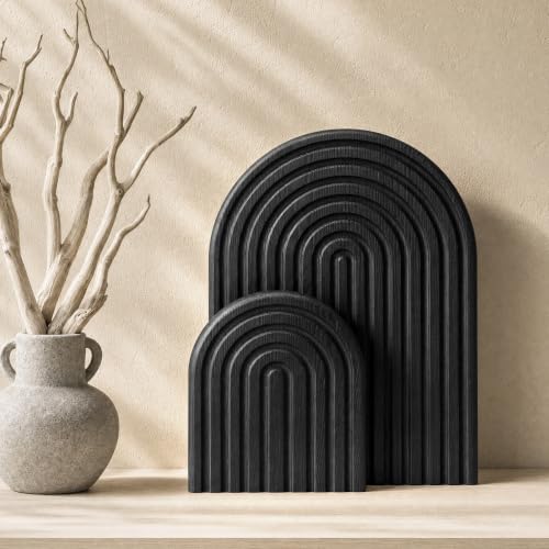 2Pcs Cutting Board for Kitchen with Rainbow Arch Shaped, Black | Dual-Size, Round Corner, Pine Wood, Display & Serving Board, Farmhouse Kitchen Decor, Ideal for Fireplace Mantel