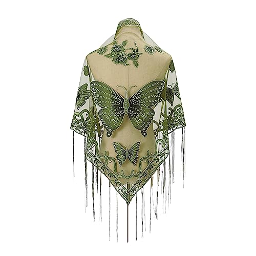 Lace Triangle Scarf Formal Shawls And Wrap For Dresses Butterfly Embroidered Shawl Sheer Shawl With Fringe