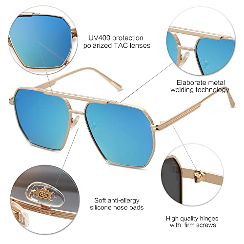 Image of SOJOS Retro Oversized Square Polarized Sunglasses for Women Men Vintage Shades Classic Large Metal Sun Glasses