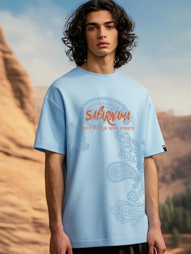 Image of Bewakoof Men's Cotton Jersey Typography Oversized Fit Half Sleeve Round Neck T-Shirt | Casual Wear | Street Wear | Oversized t Shirt for Men Cotton | Baggy