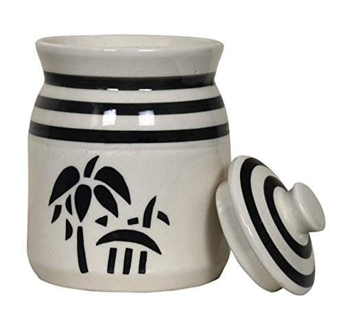 Image of Ceramic Jar With Lid Food Storage Container Canister Martaban Barni Jar for Kitchen (White, 2 Kg)