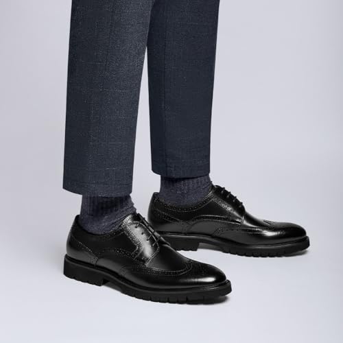 Image of Men's Dress Shoes Wingtip Genuine Cowhide Leather Oxfords with Brogue Derby Shoes for Wedding, Business, Fomal Occasions