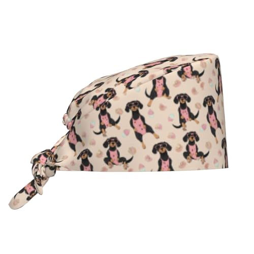 Cute Dog in Bikins Adjustable Working Cap with Sweatband Scrub Hats Surgical Headgear for Women/Men
