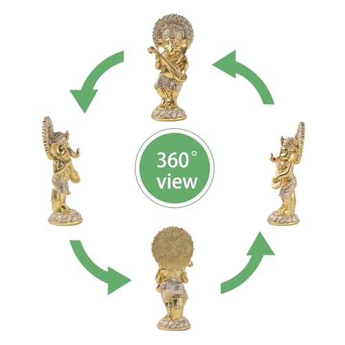 Estatua dorada de Ganesha con veena de resina miniatura 4