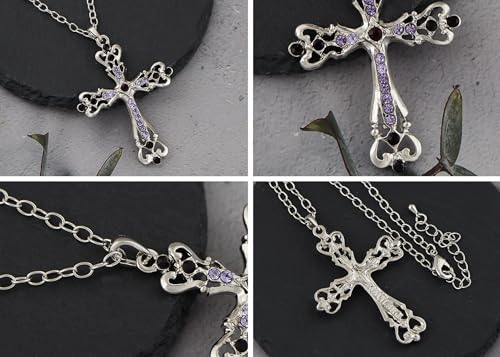 Image of Alilang Womens Black Silver Clear Crystal Rhinestones Celtic Holy Cross Pendant Necklace