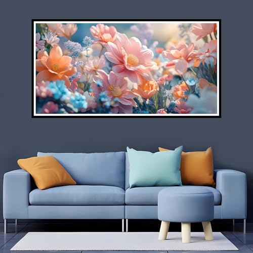 5D Diamond Painting Grande Formato Rosa, Diamond Painting Kit Full Round Drill Flor Pintura de Diamante 20x40 cm, Punto de Cruz Diamond Painting Adultos Niños, Diamond Art para Casa Decoración-YZ720