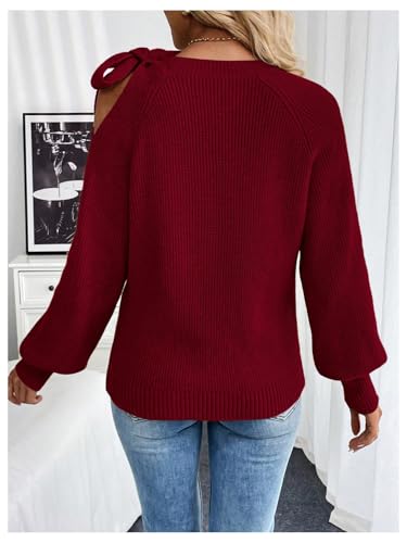 Image of GORGLITTER Women's Bow Sweater Long Sleeve Cut Out Tie Shoulder Vintage Chunky Cozy Knit Pullover Tops Fall Trendy 2025