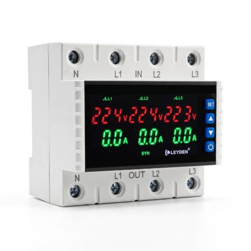Image of LEYDEN LE-VAPTP 63A Three Phase Voltage & Overload Protector | Adjustable Under /Over Voltage & Over Current Protection | 1-999 Sec Power-On & Recovery Delay | Phase Sequence | Password Protection