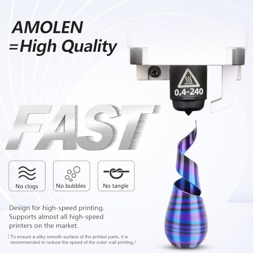Image of AMOLEN Silk PLA 3D Printer Filament, Shiny Multicolor Rainbow PLA Filament 1.75mm, Fast Color Change PLA 3D Printing Filament for Most FDM 3D Printer, Black Blue Purple, 1kg (2.2lbs)