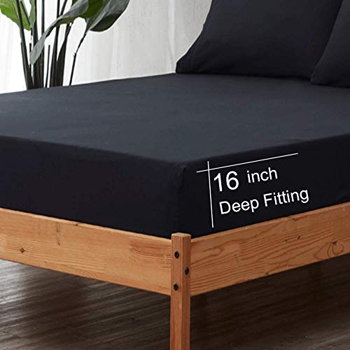 Image of SONORO KATE Bed Sheet Set Super Soft Microfiber 1800 Thread Count Luxury Egyptian Sheets 18-Inch Deep Pocket,Wrinkle and Hypoallergenic-6 Piece (Black, California King-6 Piece)