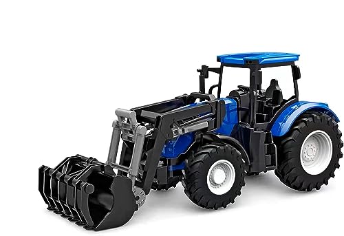 Kids Globe Tractor Piñón Libre con Carga Frontal 27 cm (Bulldog para niños a Partir de 3 años, Azul, vehículo agrícola, remolcador) 540474