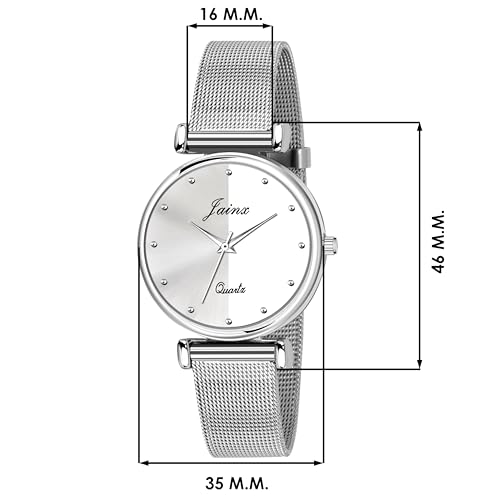 Image of jainx Silver Mesh Chain Analog Women Wrist Watch (Blue /Black /Silver /Pink /Green Color Dial)