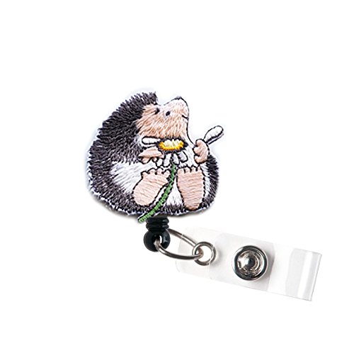 LOVEKITTY - Cute Boy Hedgehog Embroidered Felt Alligator Swivel Clip Retractable ID Badge ReelName BadgesID Badge HolderDoctor Nursing BadgeTeacher Nurse Great Gift