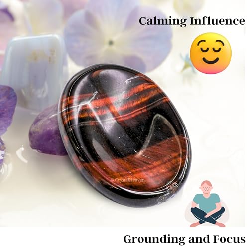 Image of Crystal Heaven Certified Red Tiger Eye Thumb Worry Pebbles Stones Anxiety Stress Relief Massage - Aaa Grade Original Healing Gemstone Agate Rubbing Stone Yoga Meditation Spiritual Reiki Feng Shui