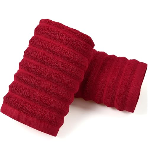 Jacquotha Red Hand Towels for Bathroom Ribbed - Set of 2 Decorative Cotton Textured Towels 13x29 Inches