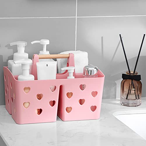 Portable-Shower-Caddy-Plastic-Shower-Basket-Organizer-with-Handle-Pink-Divided-Bathroom-Caddy-Storage-Cleanning-Caddy-Tote-for-College-Dorm-Room-Kitchen