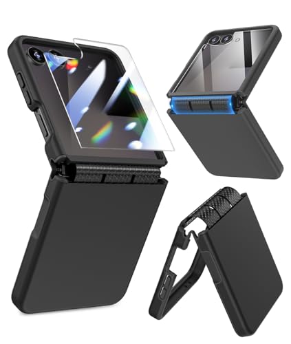 Caka [Upgrade] for Samsung Galaxy Z Flip 7 Case [Wireless Charging Compatible][Hinge Protection] [Screen Protector] Women Men Shockproof Protection Phone Cover for Z Flip 7 2025 - Black