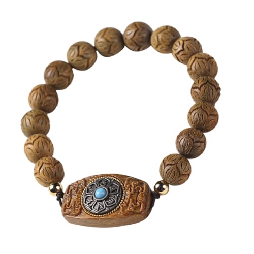 LIGIGWASH 檀木ビーズブレスレット 手作り六字真言お守り 木製念珠 手首飾り レディース メンズ兼用 開運祈願 に