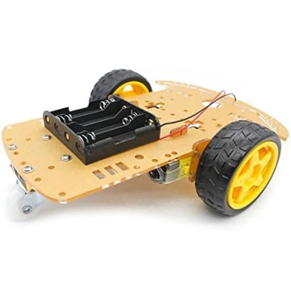 Image of DIY 2-Wheel Wooden Chassis Robotic Car Kit with Dual Motors, Battery Holder, Caster Wheel & Assembly Hardware - Video Instructions Included