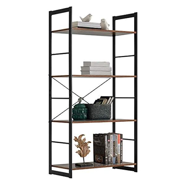 EROMMY Boekenplank Rack 4 Tier Vintage Industriële Boekenkast Plank Opslag Organizer Rustiek Hout en Metalen Frame Meubels Open Terug Moderne Kantoor Boekenkasten Thuis Kantoor