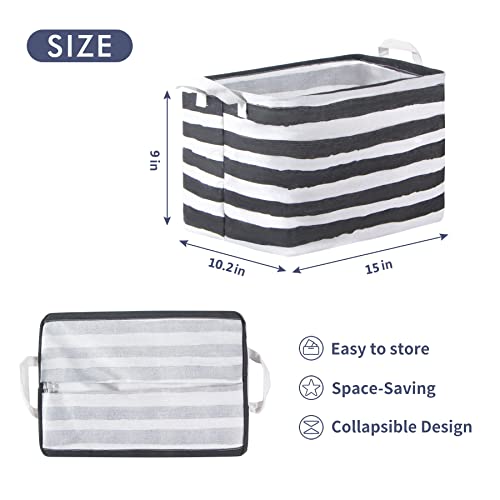 Consmos Rectangle Storage Baskets For Organizing Shelves Set Of 3, Collapsible Canvas Storage Bins Nursery Hamper Toy Storage Organizer With Handles For Toys Books Clothes, Black& White Stripe… #TOP1
