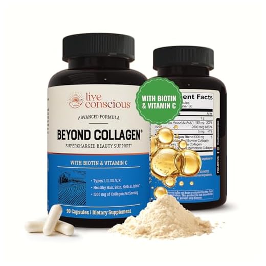 Live Conscious Beyond Collagen Multi Collagen Capsules - Types I, II, III, V & X - Hydrolyzed Blend with Biotin & Vitamin C for Hair, Skin, Nails 90 Capsules