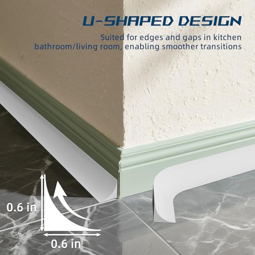 Flexible Quarter Round Molding Trim - Peel and Stick Silicone Caulk Strip,Shoe Molding for Floor Edge,Wall Corner,Staircase,Cabinet,Baseboard and Window Sill in Bathroom/Kitchen/Living Room,118 Inch - Thumbnail 2