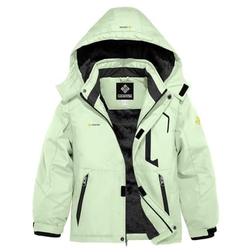 GEMYSE Boy's Waterproof Ski Snow Jacket Hooded Fleece Windproof Winter Jacket (Aqua Green,8)