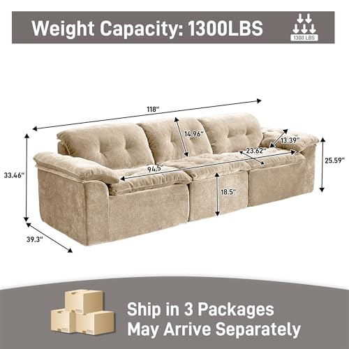 Image of Oversized Modular Sectional Sofa, Large Modern Cloud Sectional Couch with Seat Cushion, Boneless 3 Seater Couch for Living Room, Apartments, No Assembly Required, Coffee