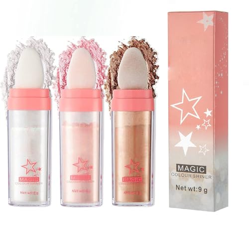 JISKG Glitter Powder Highlighter Makeup, Body Brightens the Natural Three-Dimensional Face Blusher Fairy Highlight Patting Powder. (01#White Moonbeam)