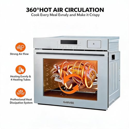 Image of Garvee 24 Inch Built-in Steam & Convection Oven with 8 Cooking Functions, 108 Smart Recipes, 2.5 Cu.ft Stainless Steel Convection Oven with Enamel Cavity, Touch Control, Stepless Temperature Adjus