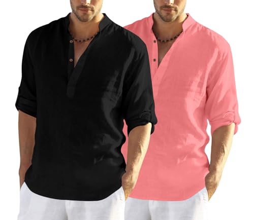 Image of Zombom Men's Combo Cotton Polyester Blend Solid Full Sleeve Straight Regular Fit Mandarin /Chinese Collor Kurta (Pack of 2)