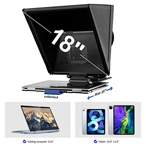 Iloknzi 18 Inch Wide Angle Large Teleprompter Plus For 15.6" 360⁰ Hinge Laptop/Tablet With Adjustable Supports Wide-Angle Camera Lens, Prompter/Wedding Shooting/Facial Capture (18"-Max) #TOP2