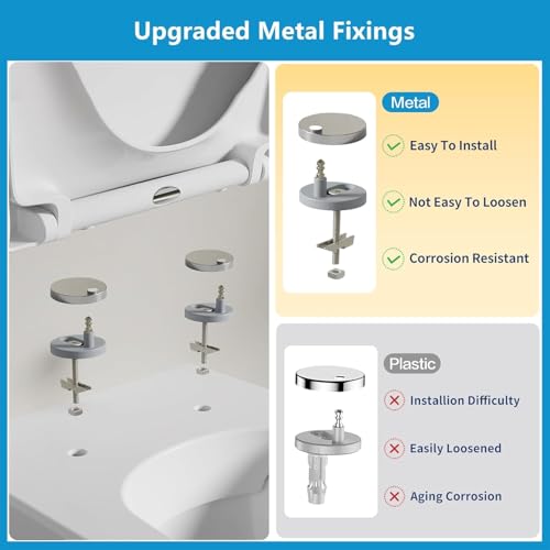 YEAUPE PRO Toilettendeckel mit Absenkautomatik Oval, Klodeckel Weiß, Duroplast | WC Sitz Abnehmbar mit Quick-Release-Funktion | Klobrille, toilettensitz inkl. Installationsschablone, 44,6 × 37,2 cm