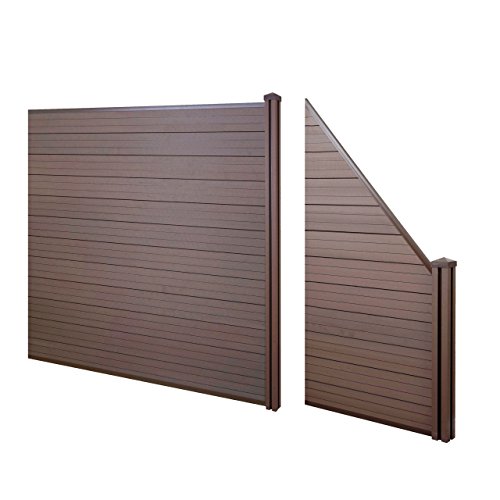 Mendler WPC-Sichtschutz Sarthe, Windschutz Zaun, WPC-Pfosten 2er Set schräg, 2,91m - braun