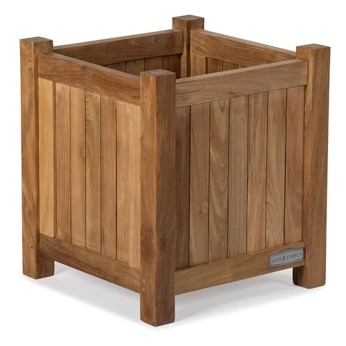 TITAN GREAT OUTDOORS Ash & Ember Grade A Teak Square Planter Box, 2 Cu FT / 14 Gal Fill Capacity, 18x18x20 Naturally Weather-Resistant Planters for Outdoor Plants, Outdoor Patio & Garden Decor