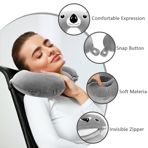 Litimkat Oreiller Cervical Pour Enfantsoreiller De Voyage Portable Oreiller En Mousse A Memoire De Forme En Forme De Uvoyage Aviontrain Bureaumotif Animal Mignontaie Doreiller Amovible Gris