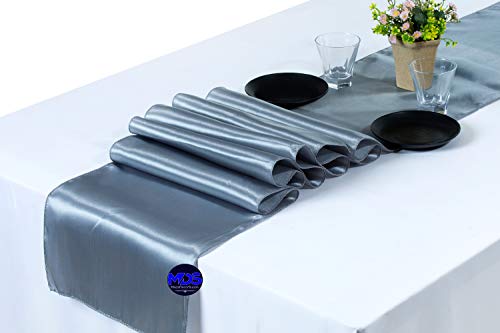 Amazing 🔥 mds Pack of 10 Wedding 12 x 108 inch Satin Table Runner for Wedding Banquet Decoration- Light Silver