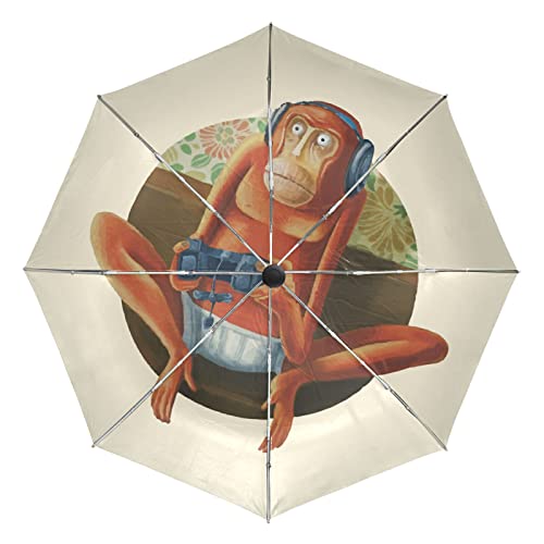 Parapluie automatique Vnurnrn orange à motif singe de musique