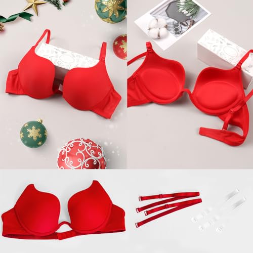 Image of Womens Low Plunge Push Up Bra with Clear Straps Low Cut Convertible Underwire Padded Cleavage Bra