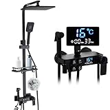 Colonna Doccia Con Miscelatore Termostatico, Set Doccia con Soffione e Doccetta, Kit Doccia Completo Acciaio Inox, Gruppo Doccia Completa Sistema Docce Shower con Display LED e Regolabili Asta Doccia