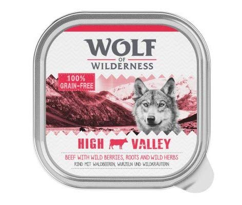 Wolf of Wilderness Adult Classic 6 x 300g High Valley - Beef Mono Protein Wet Dog Food with Grain Allergy Tray Grain-free Wholesome Recipe Vitamin-rich Blueberries & Raspberries.