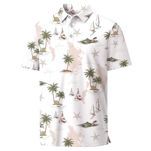Rioofinx Kids Hawaiian Shirt Boys Short Sleeve Golf Clothes Dry Fit Performance Moisture Wicking Casual Print Polo Shirt for Beach YSHD06 11-12T