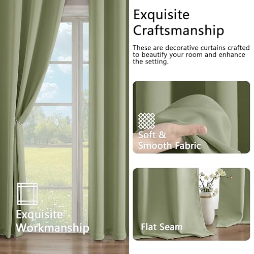 Image of Simplebrand Sage Green Extra Long 10ft Curtains for Patio 120 Inches Long 2 Panels Set, Room Darkening Light Blocking Solid Thermal Insulated Energy Saving Grommet Noise Reducing Curtains, 50 Wx120 L