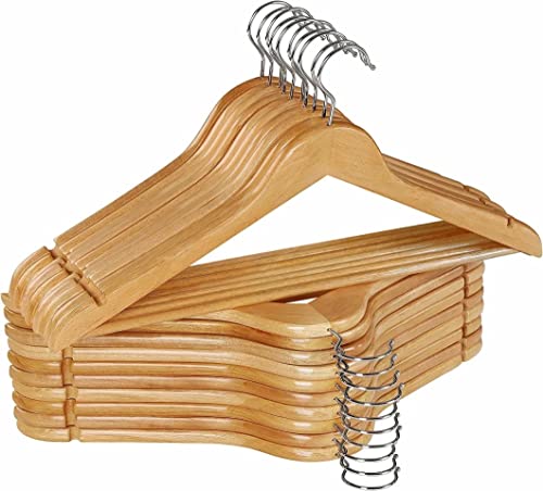 Image of Lotus Wooden Hangers Solid Wood Shirt Hangers Dress Coat Jacket Clothes Hangers with Extra Smooth Finish, 360 Degree Swivel Hook(Retro) pcs of - 30 (Beige)