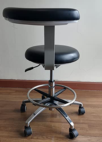 Sgabello per assistente dentale, girevole a 360°, con altezza regolabile e braccioli, in pelle PU, per studi dentistici e saloni