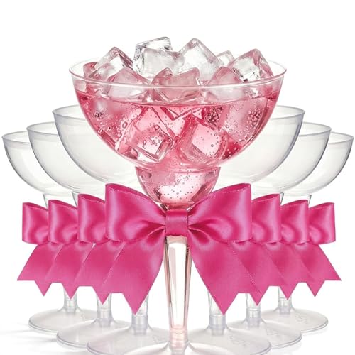 LemonRoad 24 Sets Plastic Martini Glasses, 12 oz, Dark Pink