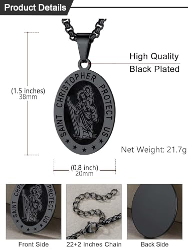 Image of U7 Saint Michael Necklace for Men,Stainless Steel /18K Gold Plated St Michael Archangel /Saint Benedict /Saint Christopher Pendant Amulet Necklace for Men Women