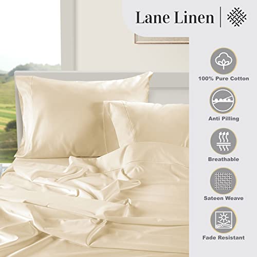 Lane Linen Luxury 100% Egyptian Cotton Bed Sheets - 1000 Thread Count 4-Piece Ivory King Set Bedding Sateen Weave Hotel 16" Deep Pocket (Fits Upto 17" Mattress) #TOP4