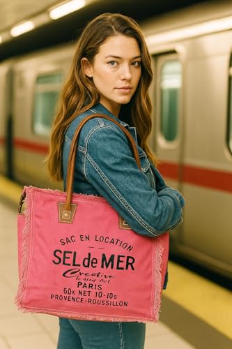 Image of CLA Bags Sel De Mer Upcycled Canvas Hand Bag Upcycled Canvas & Cowhide Tote Bag Radiant Upcycled Canvas & Cowhide Leather Bag